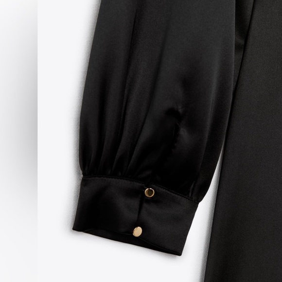 Zara Black Long Sleeve Satin Dress - Picture 4 of 8